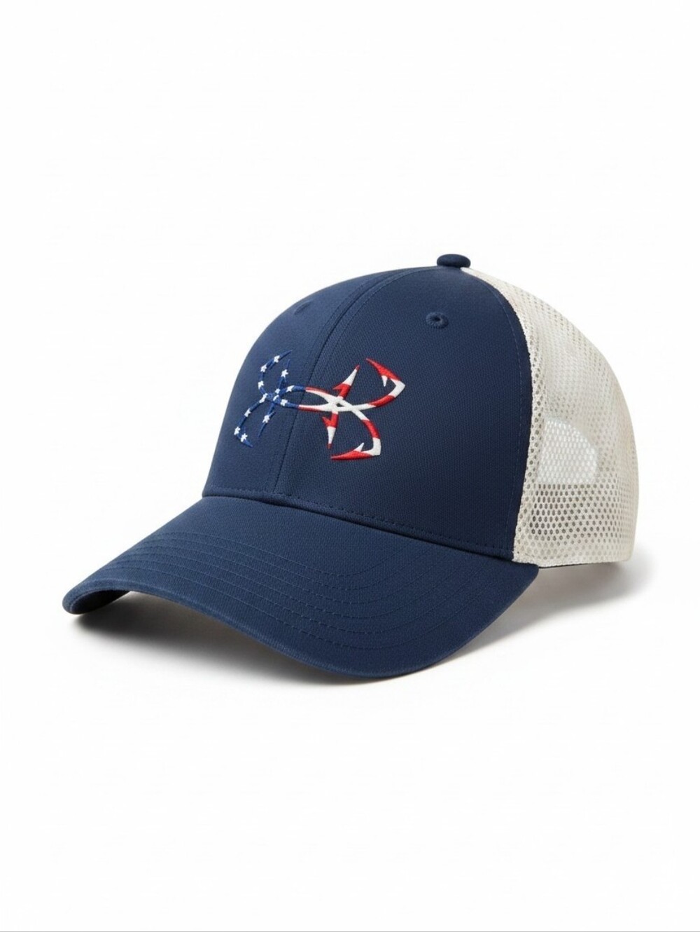 Under Armour UA Pro Fit Fish Hook American Flag Mesh Trucker Hat Cap M/L Blue